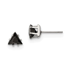Stainless Steel Polished 6mm Black Triangle CZ Stud Post Earrings