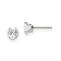 Stainless Steel Polished 6mm Heart CZ Stud Post Earrings