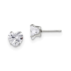 Stainless Steel Polished 7mm Heart CZ Stud Post Earrings