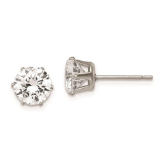 Stainless Steel Polished 7mm Round CZ Stud Post Earrings