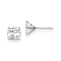 Stainless Steel Polished 7mm Square CZ Stud Post Earrings