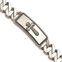 Stainless Steel Polished and Antiqued Cross Bracelet