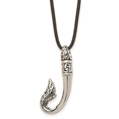 Stainless Steel Polished and Antiqued Hook Necklace