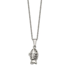 Stainless Steel Polished and Antiqued Magnetic Fish Necklace