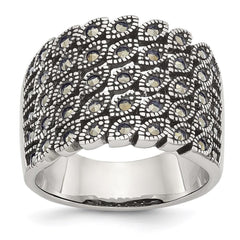 Stainless Steel Polished and Antiqued Marcasite Ring