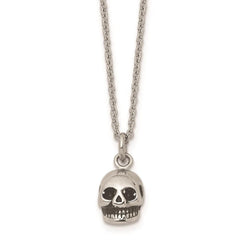 Stainless Steel Polished and Antiqued Skull Necklace