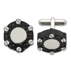 Stainless Steel Polished and Brushed Solid Carbon Fiber Cufflinks
