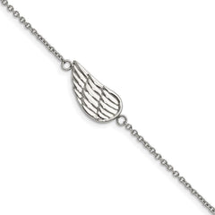 Stainless Steel Polished and Brushed with 1.25in ext. Angel Wing Bracelet