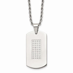 Stainless Steel Polished & CZs Dog Tag Necklace