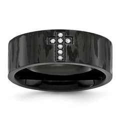 Stainless Steel Polished and Matte Diamond Cross Ring
