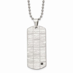 Stainless Steel Polished and Satin w/Black CZ Necklace