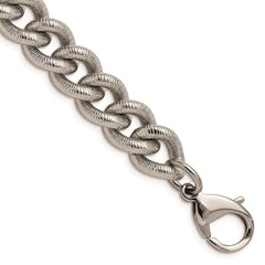 Stainless Steel Polished and Textured 14.5mm Curb 8.25in Bracelet