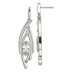 Stainless Steel Polished and Textured CZ Post Dangle Earrings