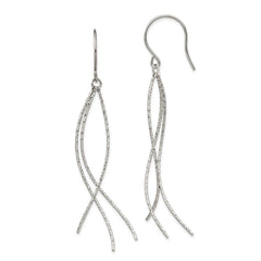Stainless Steel Polished and Textured Dangle Shepherd Hook Earrings