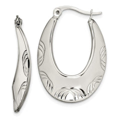 Stainless Steel Polished and Textured Half Circles Hoop Earrings