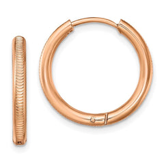 Stainless Steel Polished and Textured Rose IP 2.5mm Hinged Hoop Earrings