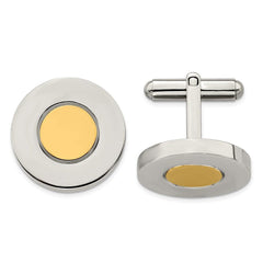 Stainless Steel Polished & Yellow IP-plated Circle Cufflinks