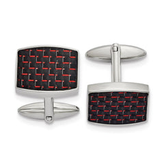 Stainless Steel Polished Black and Red Carbon Fiber Inlay Cufflinks