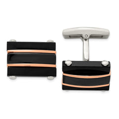 Stainless Steel Polished Black and Rose IP Plated Cufflinks