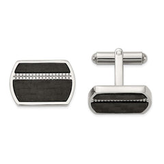 Stainless Steel Polished Black Carbon Fiber Inlay Cufflinks