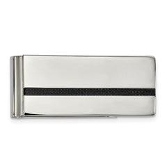 Stainless Steel Polished Black Carbon Fiber Inlay Money Clip