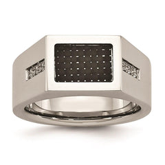 Stainless Steel Polished Black Carbon Fiber Inlay with CZ Ring