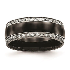 Stainless Steel Polished Black Ceramic CZ Ring
