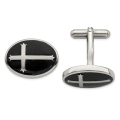 Stainless Steel Polished Black Enamel Cufflinks
