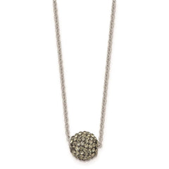 Stainless Steel Polished Black Enamel w/Crystals w/2in ext. Necklace