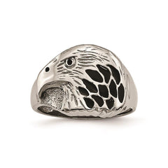 Stainless Steel Polished Black Enameled Eagle Ring
