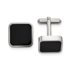 Stainless Steel Polished Black Enameled Square Cufflinks