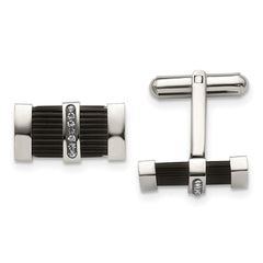 Stainless Steel Polished Black IP Black Diamond Preciosa Crystal Cuff Links