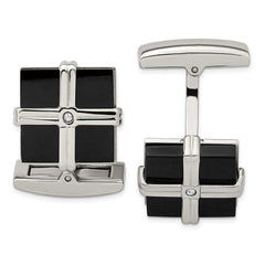 Stainless Steel Polished Black IP CZ Square Cufflinks