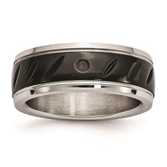 Stainless Steel Polished Black IP Grooved Ring