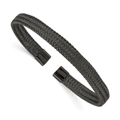 Stainless Steel Polished Black IP-plated 6.00mm Mesh Wire Cuff Bangle