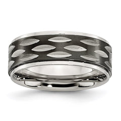 Stainless Steel Polished Black IP-plated 8mm Grooved Ring
