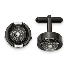 Stainless Steel Polished Black IP-plated Functional Compass Cufflinks