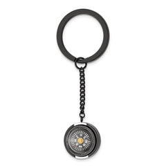 Stainless Steel Polished Black IP-plated Functional Compass Key Ring