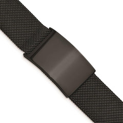 Stainless Steel Polished Black IP-plated Mesh Adjustable ID Bracelet