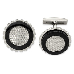 Stainless Steel Polished Black IP-plated Textured Round Cufflinks