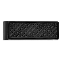 Stainless Steel Polished Black IP-plated w/ Leather Inlay Money Clip