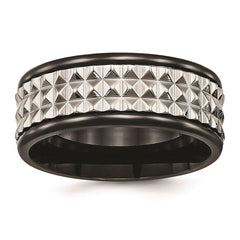 Stainless Steel Polished Black IP Textured Ring
