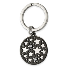 Stainless Steel Polished Black IP with Swarovski Star 2 Piece Key Ring