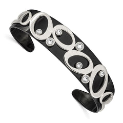 Stainless Steel Polished Black IP w/Swarovski Crystal 15.00mm Bangle