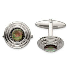 Stainless Steel Polished Black Mother of Pearl Cufflinks