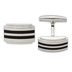 Stainless Steel Polished Black Rubber Rectangle Cufflinks