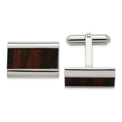 Stainless Steel Polished Black Wood Inlay Enameled Cufflinks