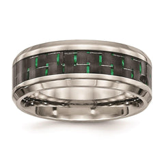 Stainless Steel Polished Black/Green Carbon Fiber Inlay Ring