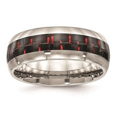 Stainless Steel Polished Black/Red Carbon Fiber Inlay Ring
