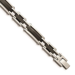 Stainless Steel Polished Blk IP-plated Solid Black Carbon Fiber Links Brac